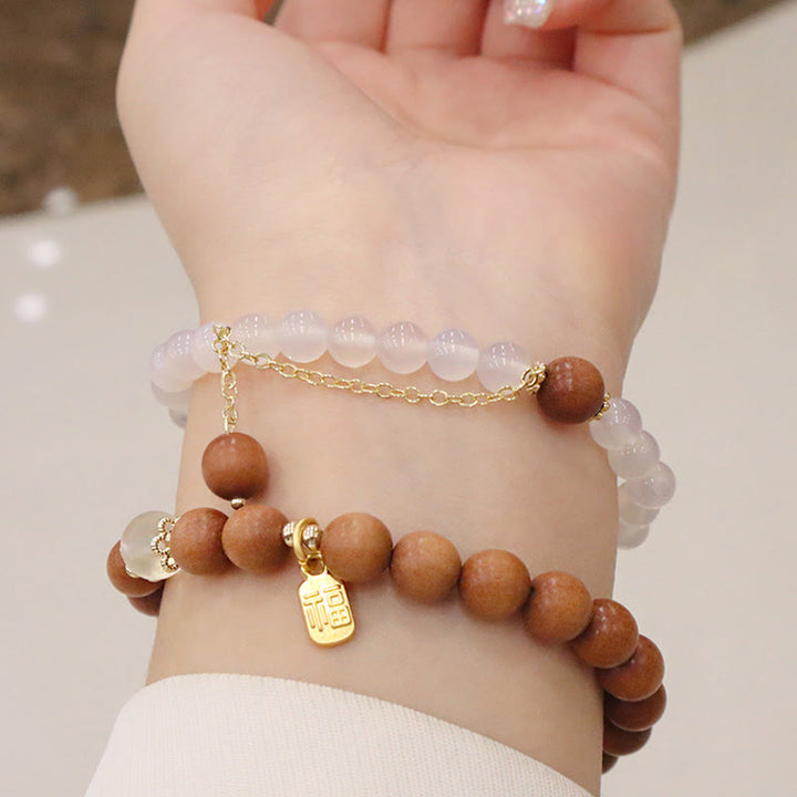 Buddha Stones白檀 キャッツアイ 福 キャラクター チャーム 守護 ブレスレット