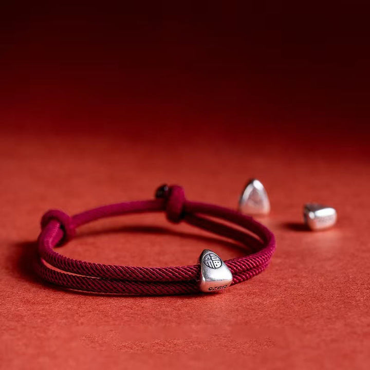 Buddha Stones925 スターリングシルバー 福文字 祝福 ハンドメイド 編み込みブレスレット