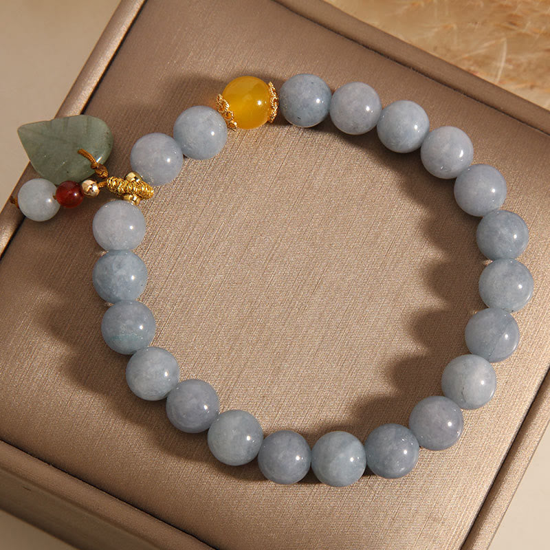 Buddha Stonesアクアマリン 翡翠の葉 ヒーリングチャームブレスレット