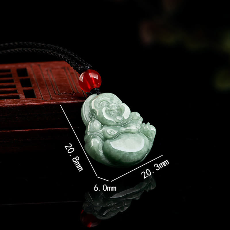 Buddha Stones天然グリーン翡翠 笑う仏陀 幸運 豊穣 ネックレス ペンダント
