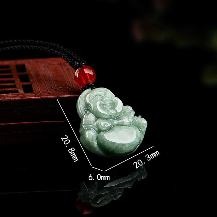 Buddha Stones天然グリーン翡翠 笑う仏陀 幸運 豊穣 ネックレス ペンダント