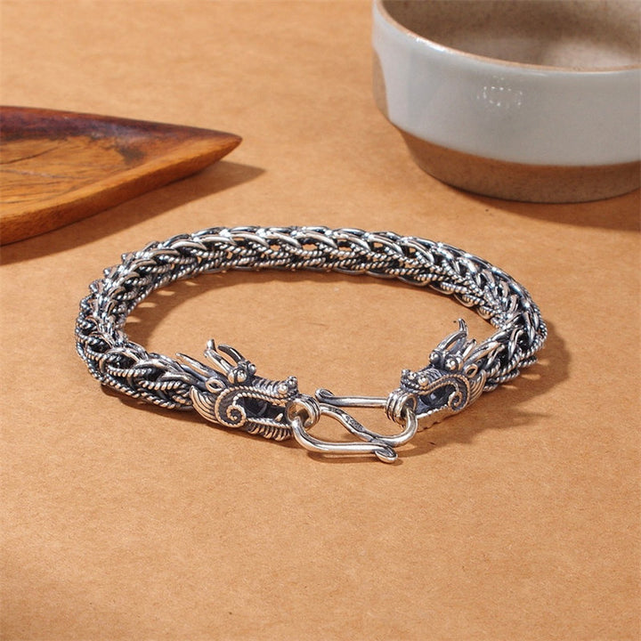 Buddha Stones925スターリングシルバー ドラゴン 成功の強さブレスレットバングル