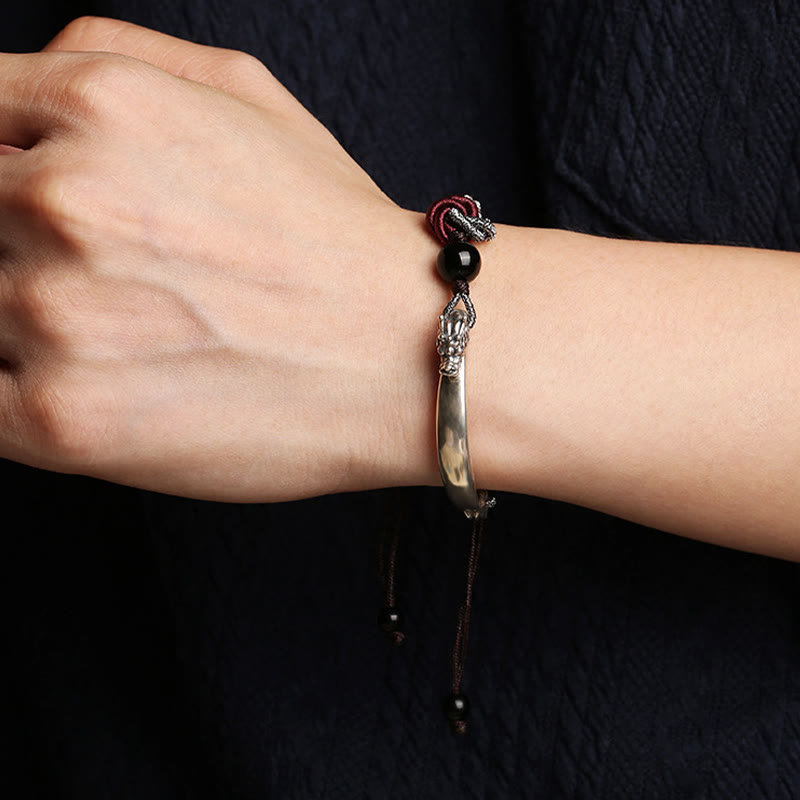 Buddha Stones925スターリングシルバー 縁起の良い龍の成功を祈る手作り編みブレスレット