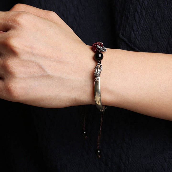 Buddha Stones925スターリングシルバー 縁起の良い龍の成功を祈る手作り編みブレスレット