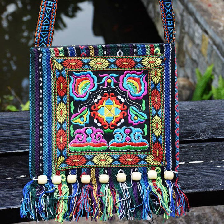 Buddha Stonesチベットのハンドメイド刺繍カメリアキャンバスショルダーバッグクロスボディバッグ