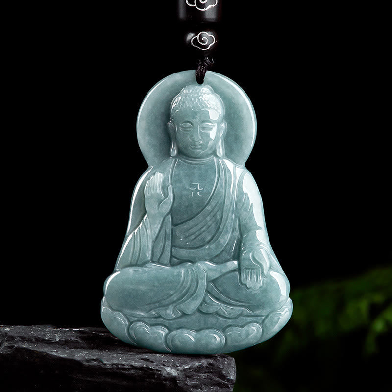 Buddha Stones阿弥陀仏 天然翡翠 蓮華 お守り 慈悲の紐 ネックレス ペンダント - 仏陀のシンボル（慈悲♥静寂） - image 1