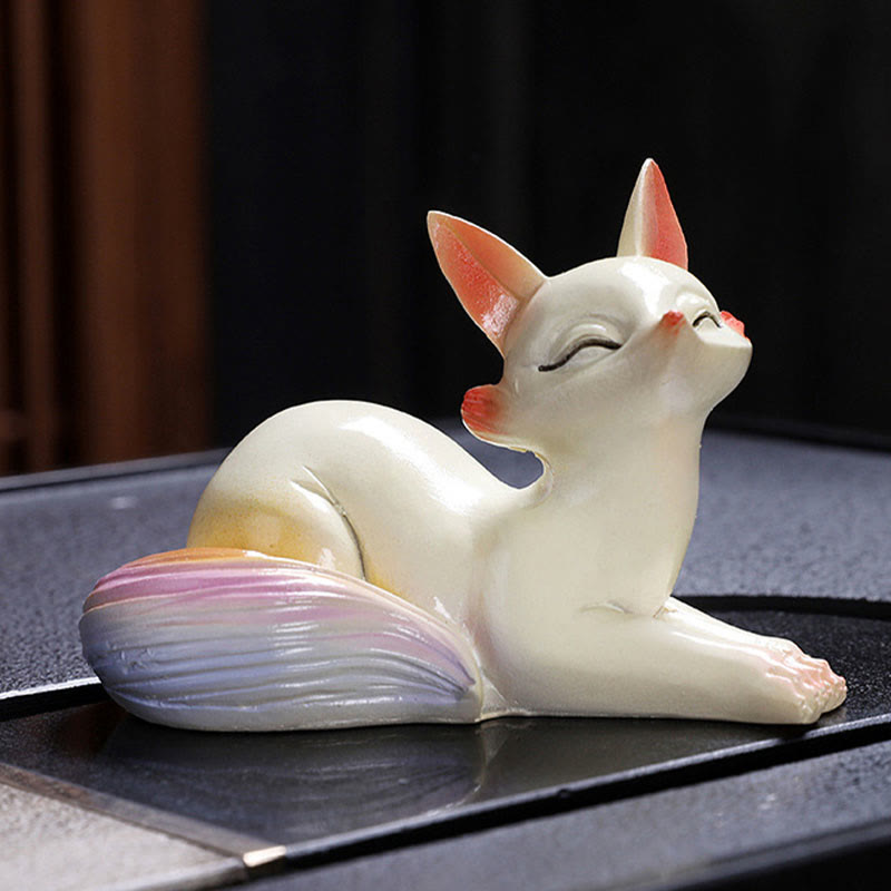 色が変わるBuddha Stones小さくてかわいいキツネのティーペット 樹脂製 置物 インテリア - 色の変化なし - キツネの横たわる人形 10.4×6.6×7.2cm 1個 - image 2