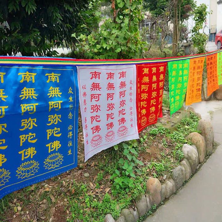 Buddha Stones チベット七色風馬文字縁起蓮屋外用祈祷旗21枚セット - image 3