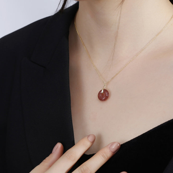 Buddha Stones925スターリングシルバー ストロベリークォーツ ヒーリングポジティブネックレス