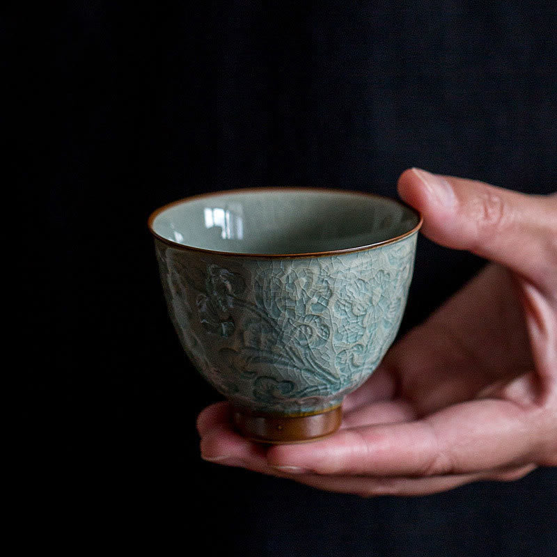 Buddha Stones蓮彫刻陶器ティーカップカンフーティーカップ