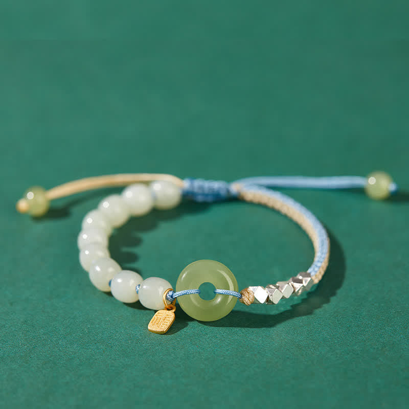 Buddha Stones 925スターリングシルバー 和田翡翠 平和バックル ビーズ 幸運 幸福 チャームブレスレット