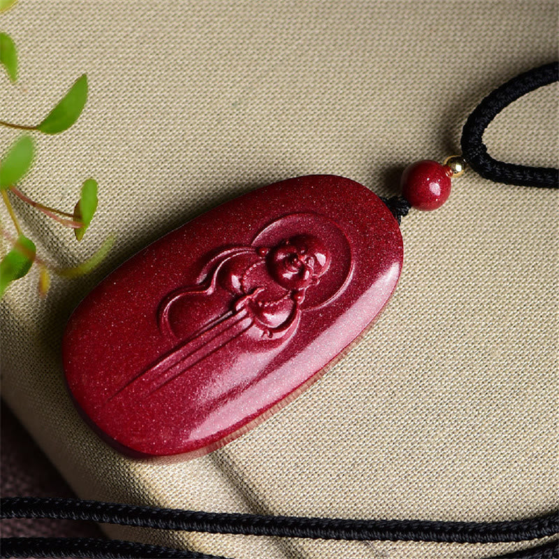 Buddha Stones笑う仏陀 陰陽 十二支 ひょうたん 天然辰砂 祝福ネックレス ペンダント - image 2
