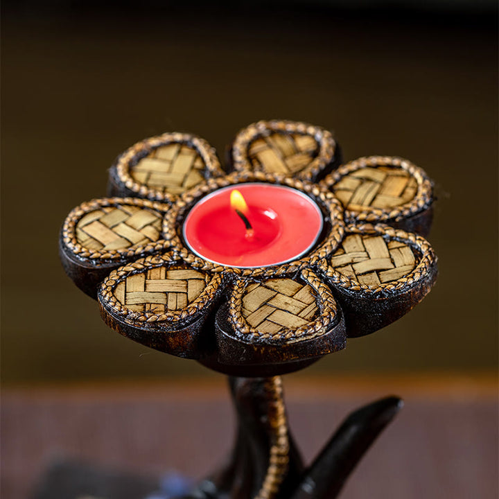 Buddha Stonesの手模様の木製キャンドルスティックホームキャンドルホルダー装飾