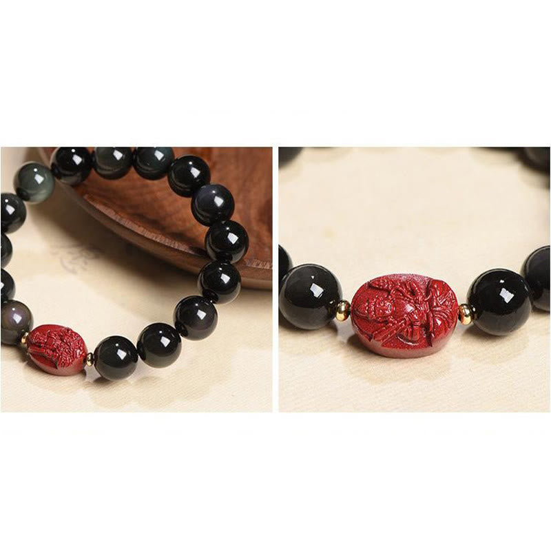 Buddha Stones十二支誕生仏天然黒曜石 辰砂 浄化ブレスレット