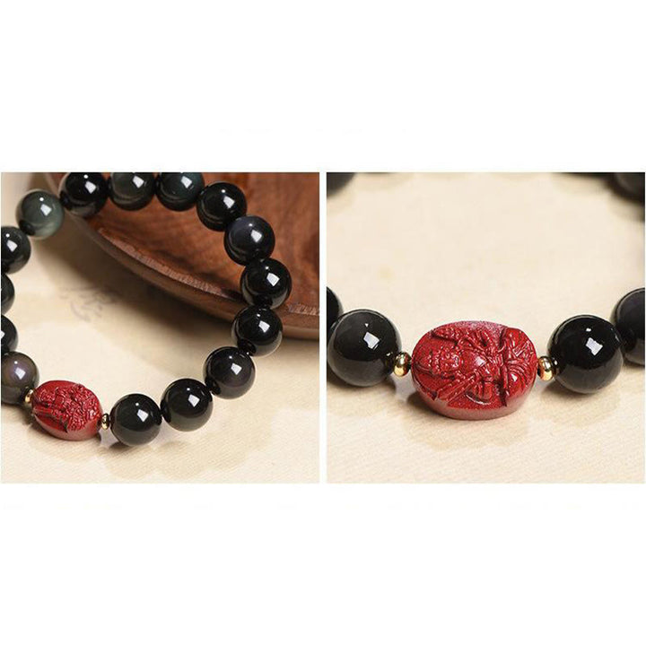 Buddha Stones十二支誕生仏天然黒曜石 辰砂 浄化ブレスレット