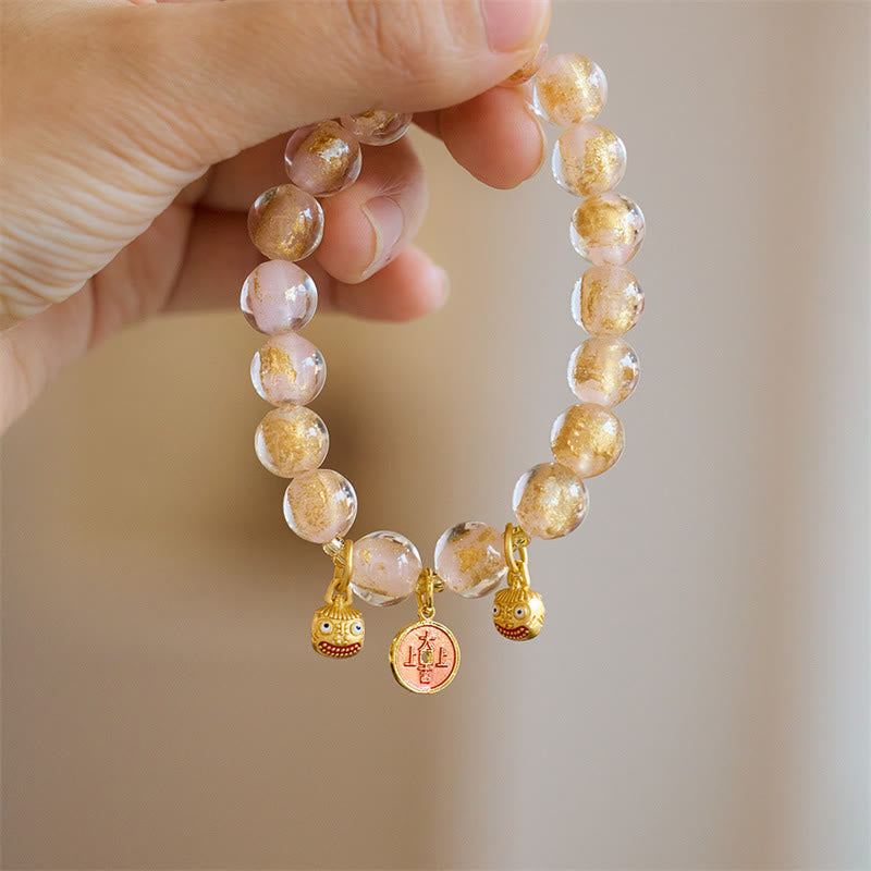 Buddha Stones金呑み獣 銅貨 幸運のお守り 琉璃ガラスビーズ 幸運ブレスレット