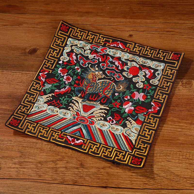Buddha Stones鳳凰 龍 麒麟 刺繍 カップマットパッド ティーカップコースター スクエア カンフーティーマット