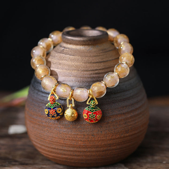 Buddha Stones金呑み獣ファミリーチャーム 金銀箔 琉璃ガラスビーズ 祝福ブレスレット