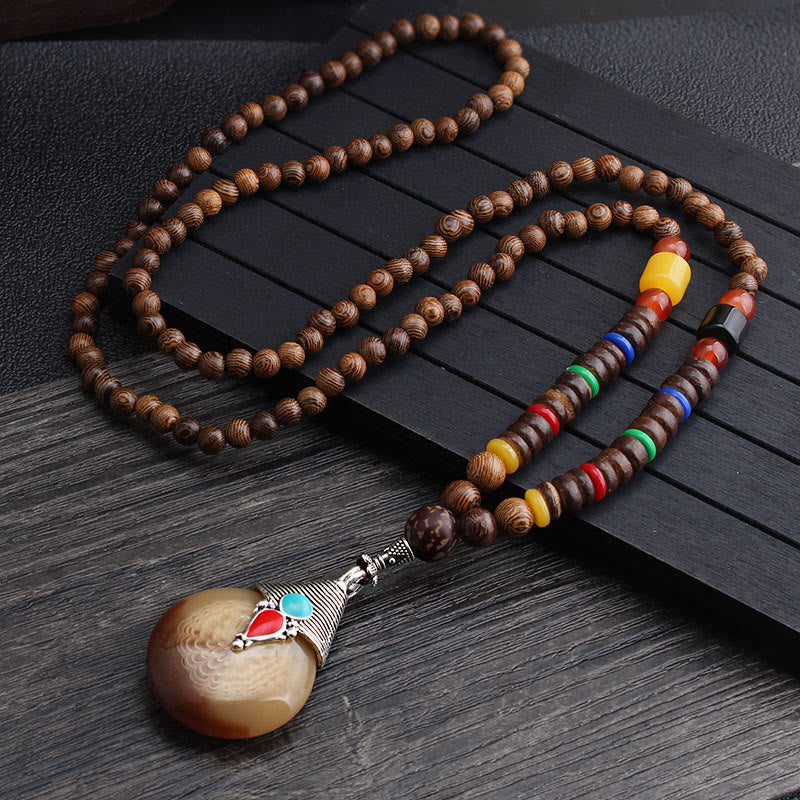 Buddha Stonesチベット ウェンジウッド 菩提樹 シードアゲート バランス ピース ネックレス ペンダント