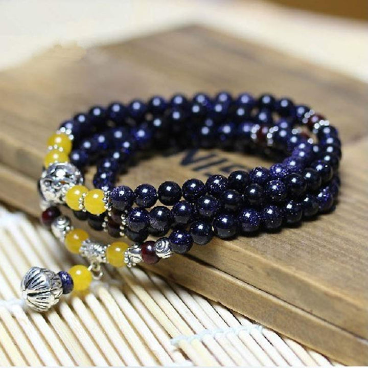 Buddha Stonesブルーサンドストーン 富のチャームブレスレットMala