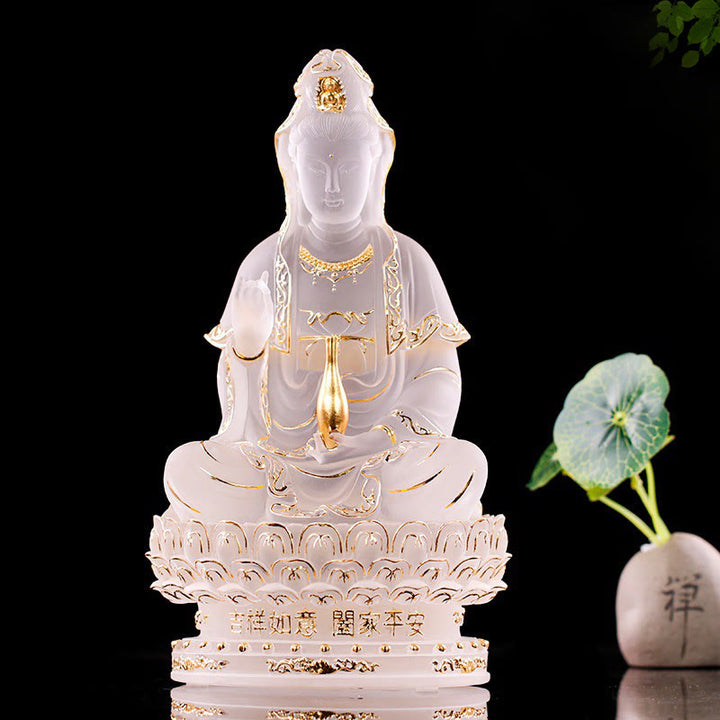 Buddha Stones観音菩薩 手作り置物 琉璃クリスタルアート作品 富の像 家へのお供え物 装飾