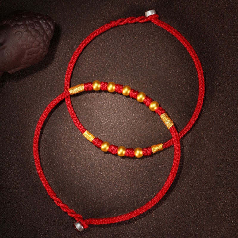 Buddha Stones999 ゴールドビーズ 幸運 キングコングノット ハンドメイド 編み込み 守護ブレスレット