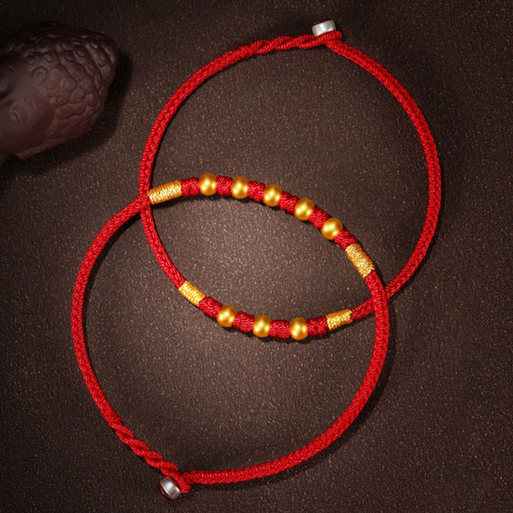 Buddha Stones999 ゴールドビーズ 幸運 キングコングノット ハンドメイド 編み込み 守護ブレスレット