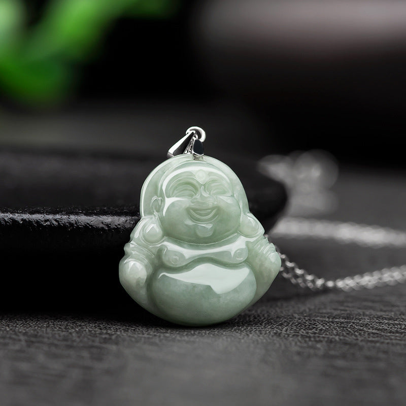 Buddha Stones925スターリングシルバー 笑う仏陀 翡翠 祝福ネックレスチェーンペンダント - image 2