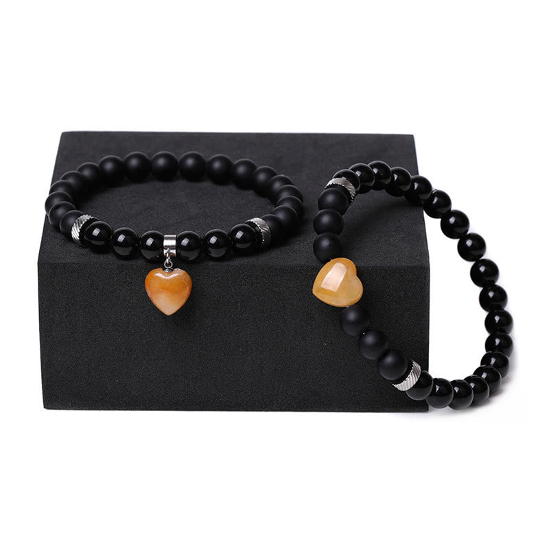Buddha Stones2個入り ブラックオニキス クリスタルストーン 愛の心を守るサポート カップルブレスレット