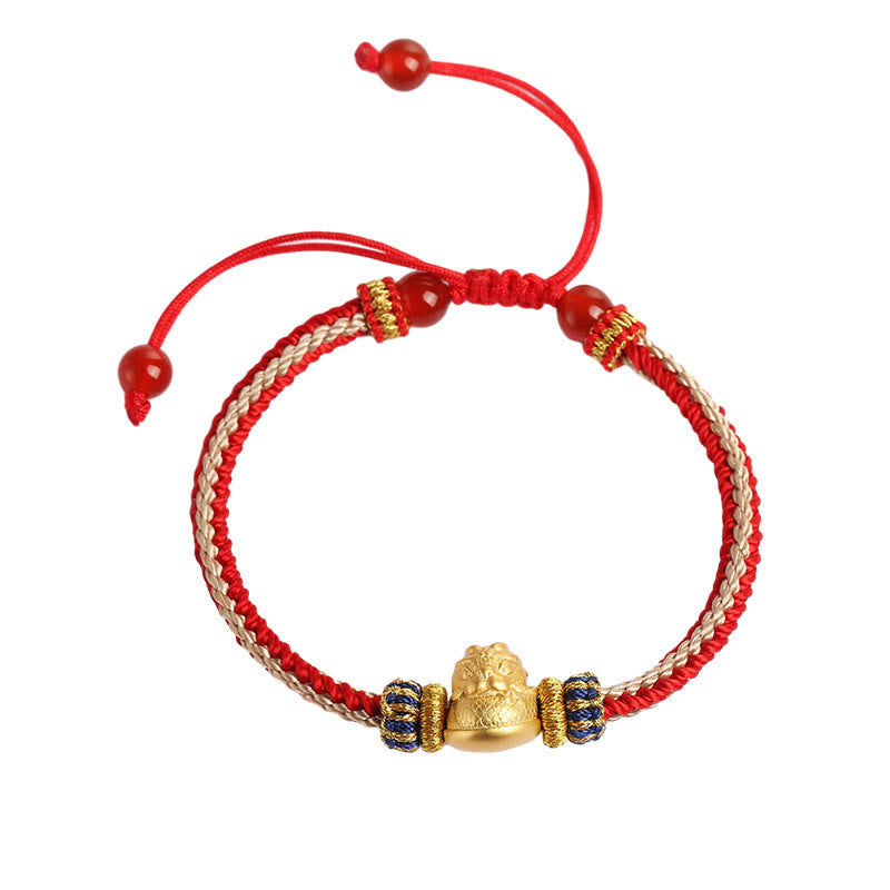 Buddha Stones925スターリングシルバー ベビードラゴン 幸運の力 ハンドメイド編み込みブレスレット