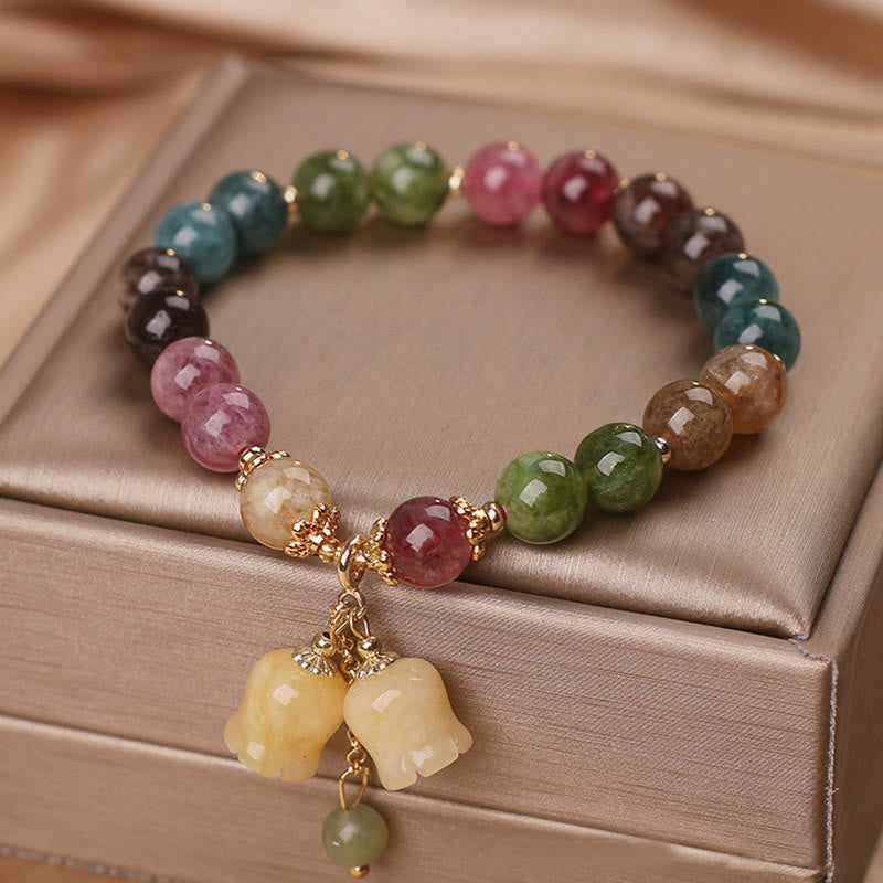 Buddha Stones天然カラフルトルマリンフラワービーズラブブレスレット