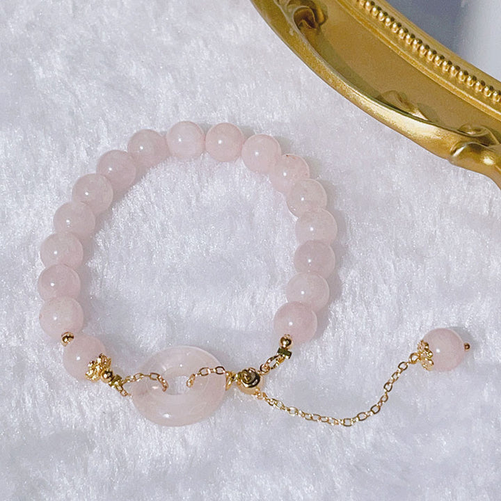 Buddha Stones天然ピンククリスタル ピースバックル ラブチャームブレスレット