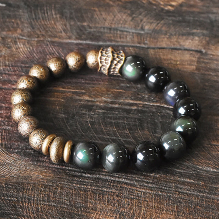 Buddha Stonesレインボーオブシディアン 銅ビーズ ポジティブトランスフォーメーションブレスレット