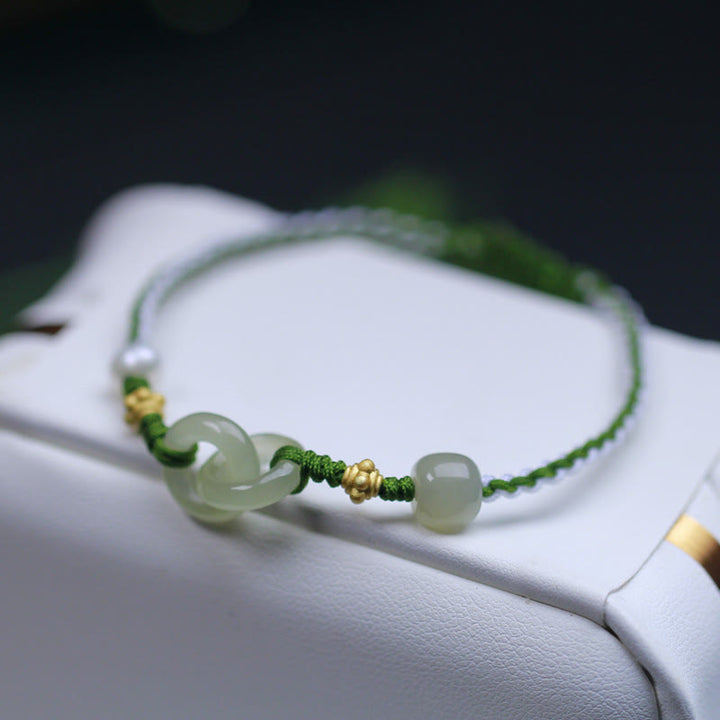 Buddha Stones 925スターリングシルバー 和田翡翠ダブルピースバックル 幸運の編み込みブレスレット