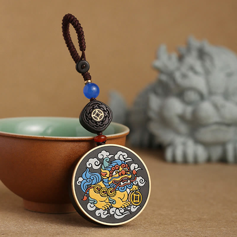 Buddha Stones銅貨 黒檀 幸運 富を引き寄せる キーチェーン 装飾