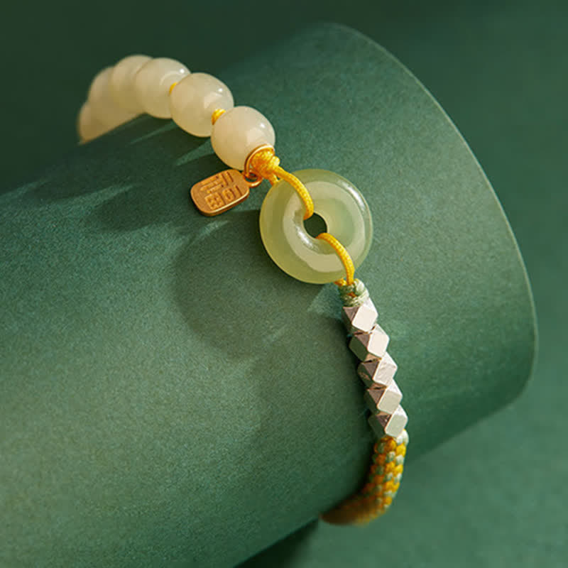 Buddha Stones 925スターリングシルバー 和田翡翠 平和バックル ビーズ 幸運 幸福 チャームブレスレット