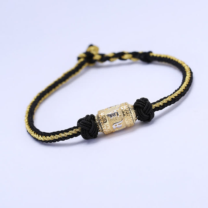 Buddha Stones925 スターリングシルバーオーム・マニ・パドメ・フム祈祷ホイール幸運 強さ赤紐ブレスレット