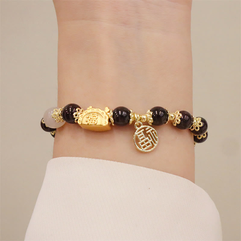 Buddha Stones赤瑪瑙 ストロベリークォーツ 黒曜石 翡翠 ガーネット 真珠 辰砂 団子型 龍 幸運 福 キャラクター ブレスレット - image 16