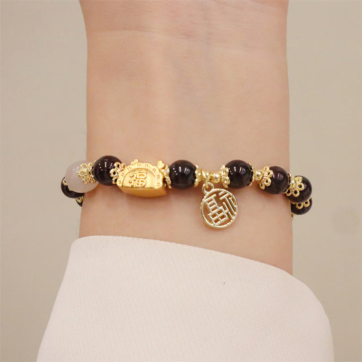 Buddha Stones赤瑪瑙 ストロベリークォーツ 黒曜石 翡翠 ガーネット 真珠 辰砂 団子型 龍 幸運 福 キャラクター ブレスレット - image 16