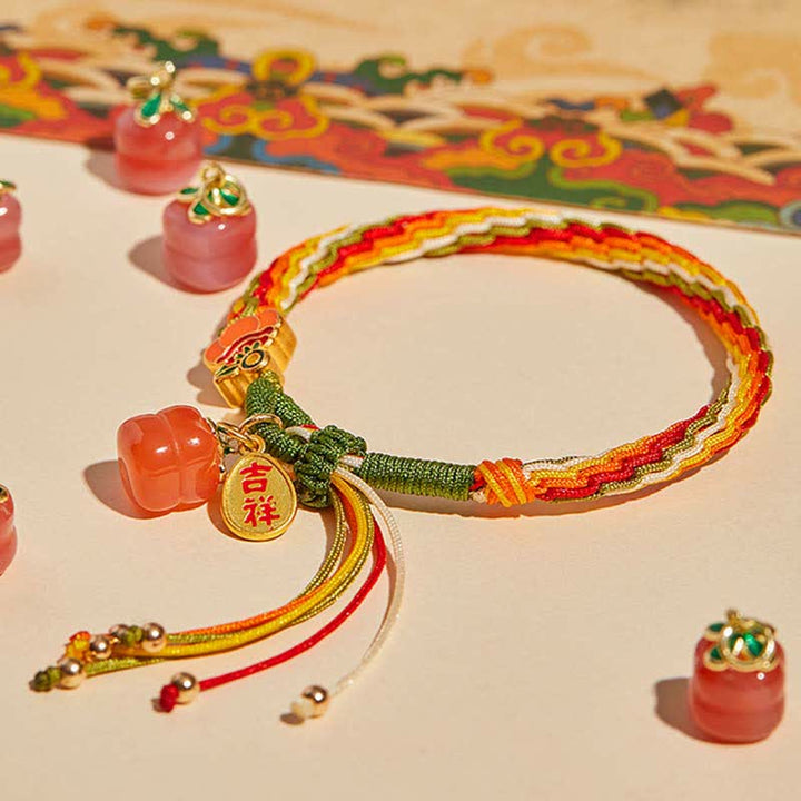 Buddha Stones赤瑪瑙 強さ 輪廻 結び目 編み紐 ブレスレット
