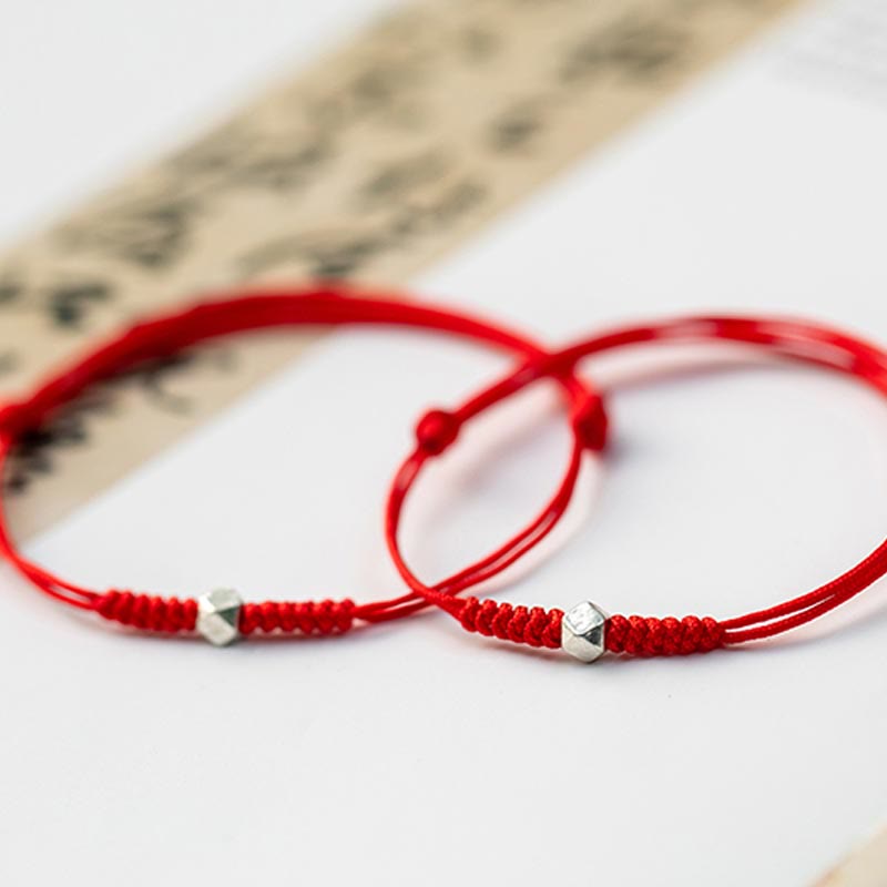 Buddha Stones925スターリングシルバー 幸運のビーズ 守護 レッドストリング 編み込みブレスレット