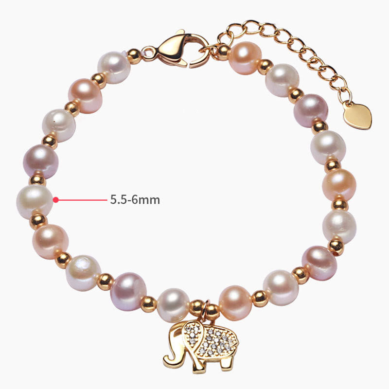 Buddha Stones18Kゴールドメッキ パールエレファントジルコンチャーム シンセリティブレスレット