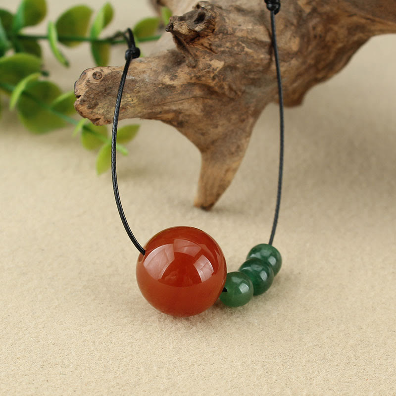 Buddha Stones赤瑪瑙 緑アベンチュリン 緑菩提樹シードビーズ 落ち着いたレザーロープネックレスペンダント