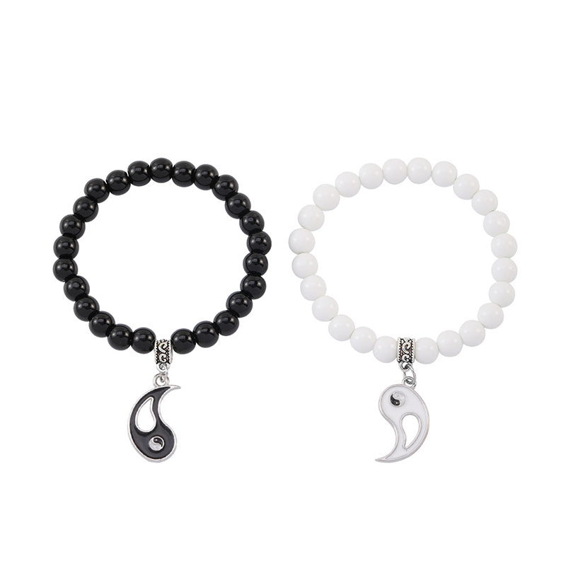 Buddha Stones2個入り ブラックオニキス ホワイトターコイズビーズ 陰陽守護 カップルブレスレット