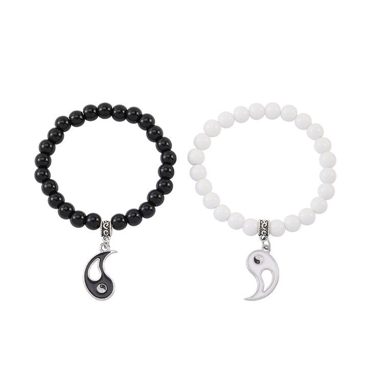 Buddha Stones2個入り ブラックオニキス ホワイトターコイズビーズ 陰陽守護 カップルブレスレット