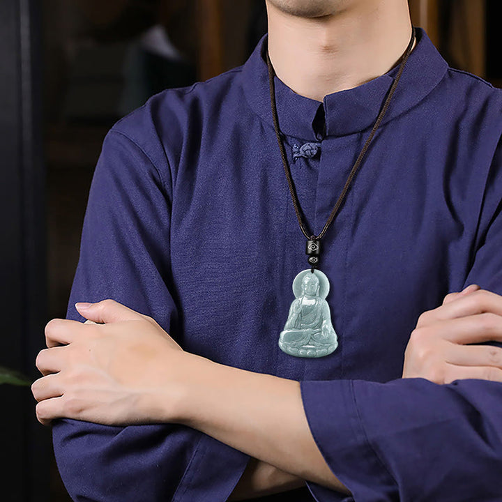 Buddha Stones阿弥陀仏 天然翡翠 蓮華 お守り 慈悲の紐 ネックレス ペンダント - image 4