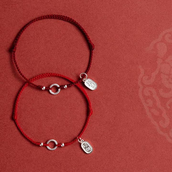 Buddha Stones925 スターリングシルバー 幸運 幸運 平和 喜び 蓮 平和バックル レッドストリングブレスレット