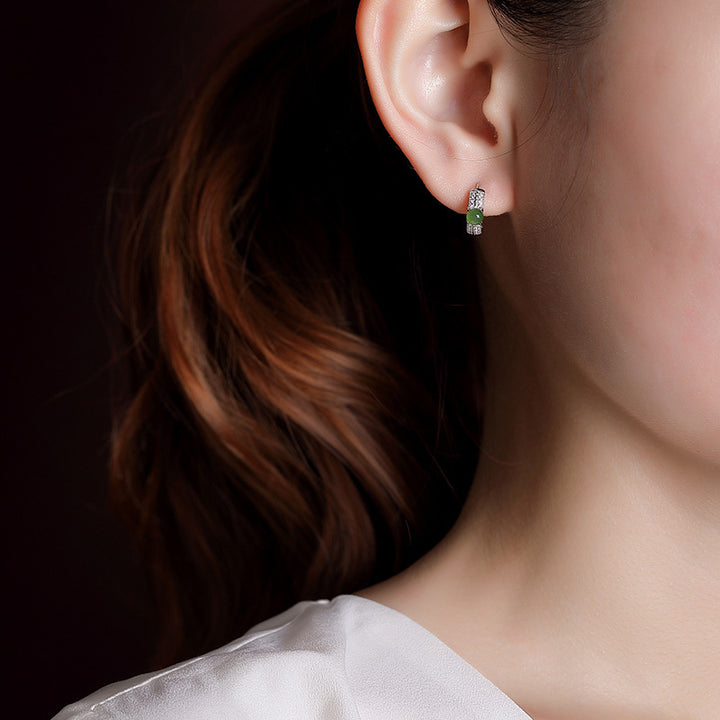 Buddha Stones925スターリングシルバー ラウンド シアン ジェイド サクセス スタッドピアス
