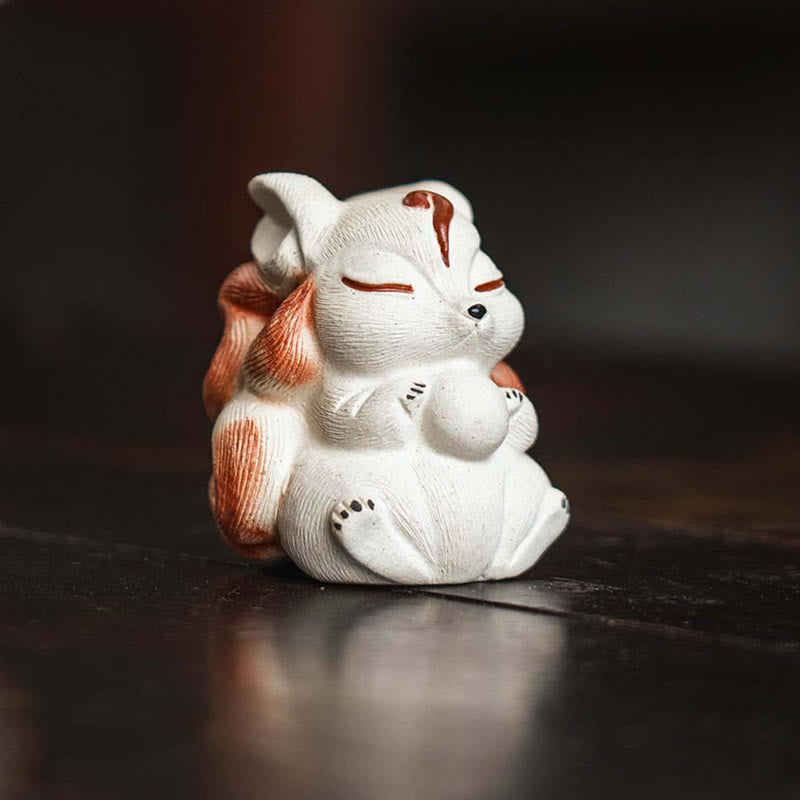 Buddha Stonesミニ九尾狐紫粘土幸運デスク装飾