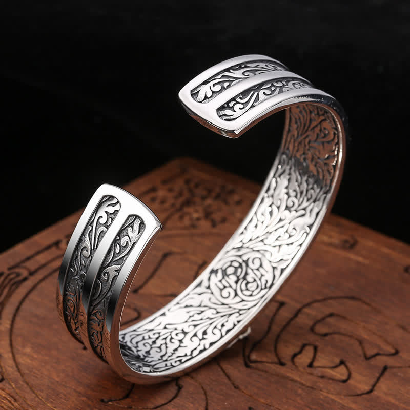 Buddha Stones925 スターリングシルバー ヴァジュラ ドルジェ 彫刻入り スピリチュアルパワーブレスレット バングル